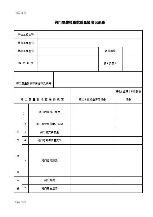 最新阀门安装检验批质量验收记录表