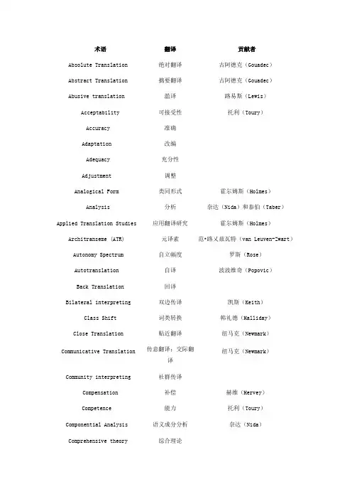 翻译理论】翻译学术语列表