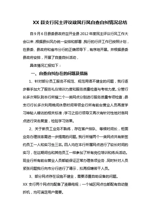 XX支行自查自纠问题整改