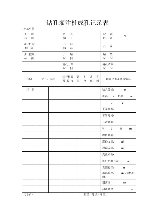 钻孔灌注桩成孔记录表