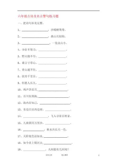 人教版小学语文---六年级古诗及名言警句练习题1