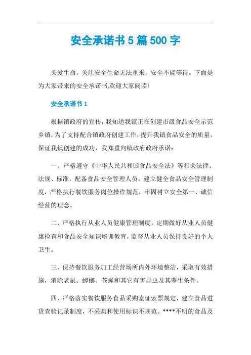 安全承诺书5篇500字