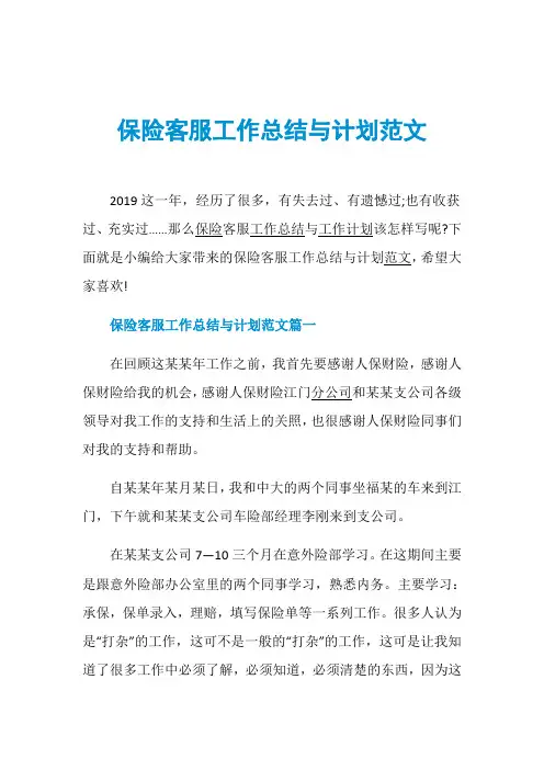 保险客服工作总结与计划范文
