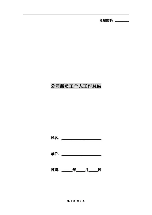 公司新员工个人工作总结