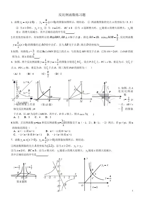 九年级数学_反比例函数综合练习题