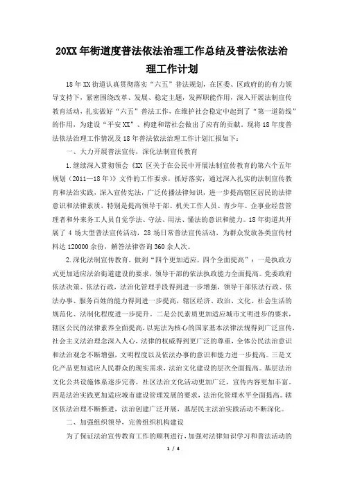 2019年街道度普法依法治理工作总结及普法依法治理工作计划