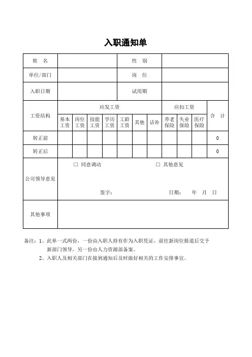 入职通知单