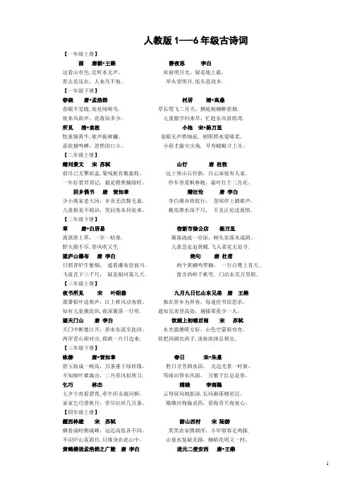 [小学语文总复习]人教版一至六年级古诗词