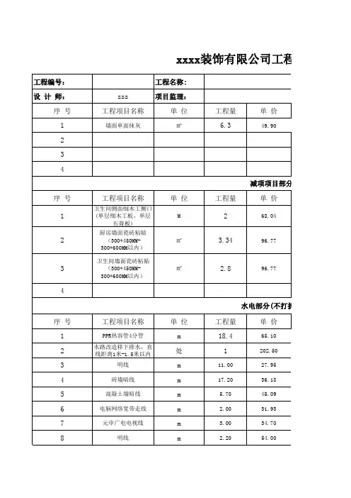 装饰有限公司工程项目增减项单