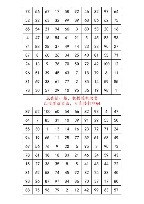 舒尔特方格100格
