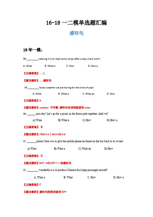 10 感叹句单选题2016-2018年上海初三英语一二模 教师版