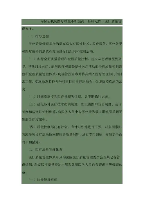 医院质量控制方案