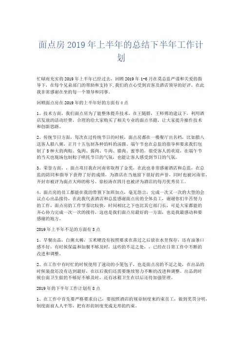 工作总结-面点房2019年上半年的总结下半年工作计划 精品