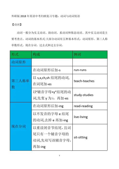 外研版英语中考归纳复习专题：动词与动词短语