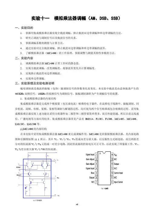 实验七  模拟乘法器调幅(AM、DSB、SSB)实验