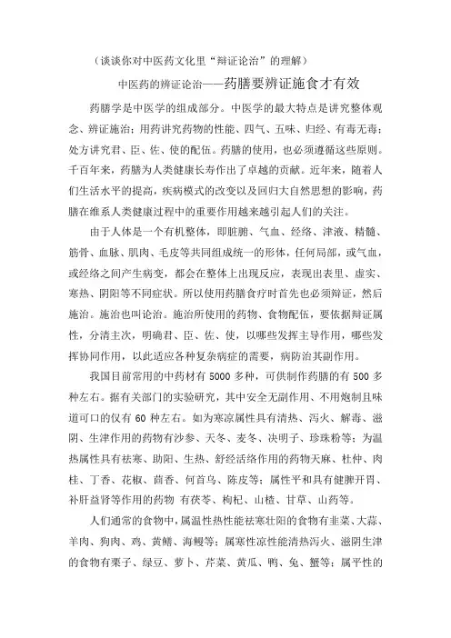 谈谈你对中医药文化里辨证论治