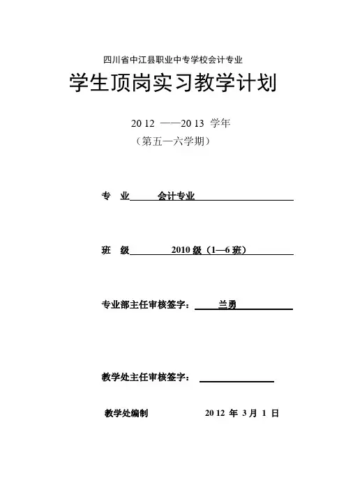会计专业学生顶岗实习项目计划