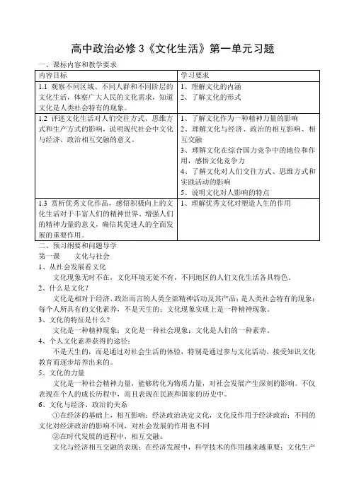 高中政治必修3《文化生活》第一单元习题