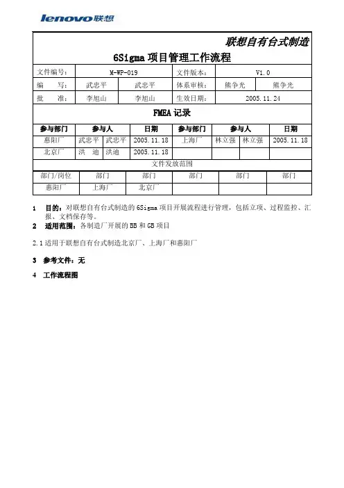 6SIGMA项目管理工作流程