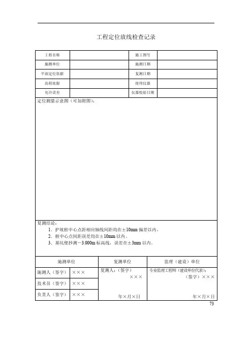 工程定位放线检查记录