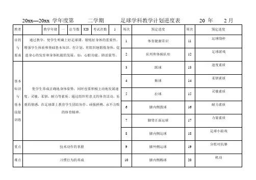 一年级足球教学进度表