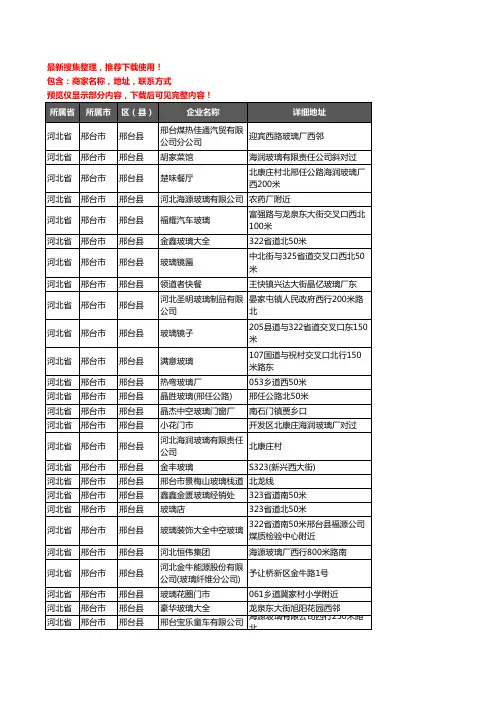 新版河北省邢台市邢台县玻璃店企业公司商家户名录单联系方式地址大全31家