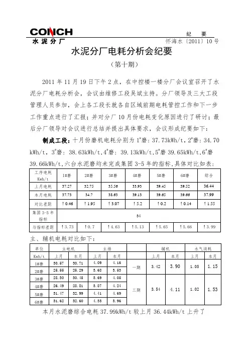 10月份电耗分析