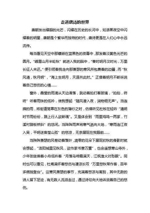 初三作文：走进唐诗的世界作文800字