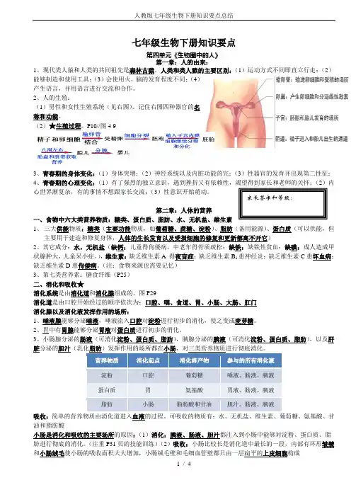 人教版七年级生物下册知识要点总结