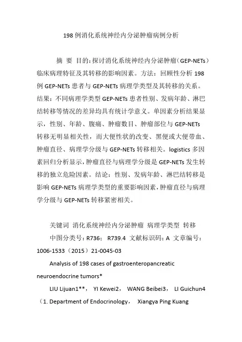 198例消化系统神经内分泌肿瘤病例分析