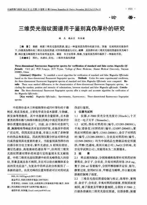 三维荧光指纹图谱用于鉴别真伪厚朴的研究