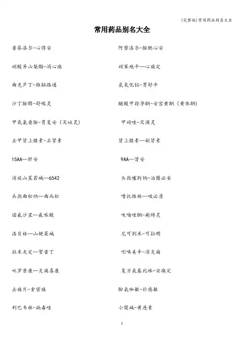 (完整版)常用药品别名大全