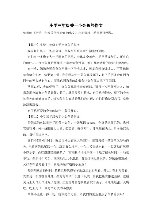 小学三年级关于小金鱼的作文