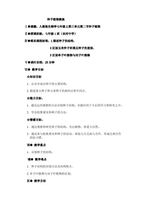 七年级生物上册种子植物教案