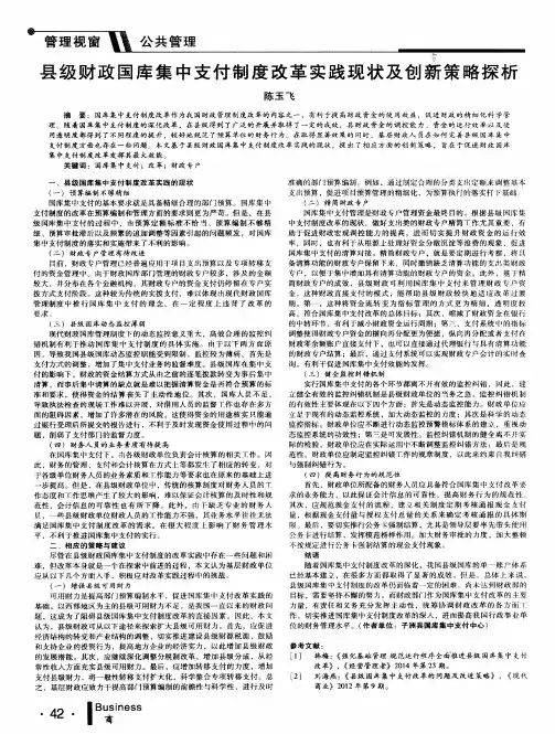 县级财政国库集中支付制度改革实践现状及创新策略探析