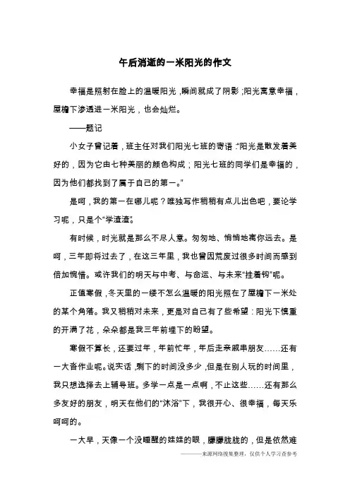 午后消逝的一米阳光的作文