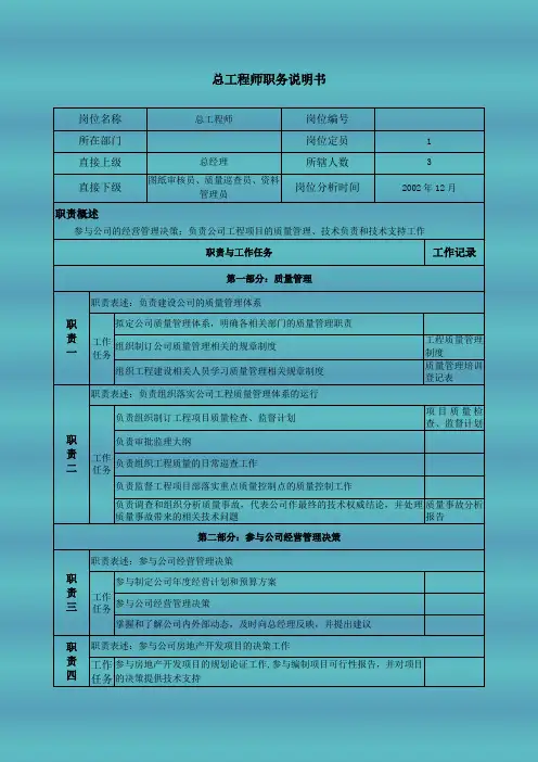总工程师职务说明书