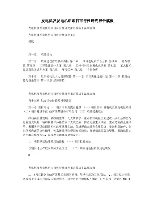 发电机及发电机组项目可行性研究报告模板