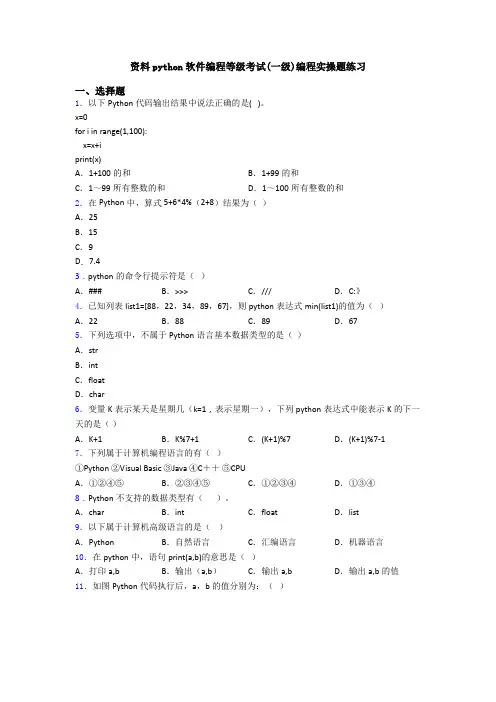 资料python软件编程等级考试(一级)编程实操题练习