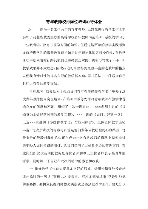 青年教师校内岗位培训心得体会