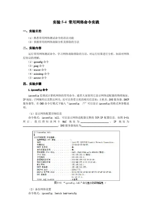 《计算机网络基础及应用》 实训文档 第5章 常用网络命令实践