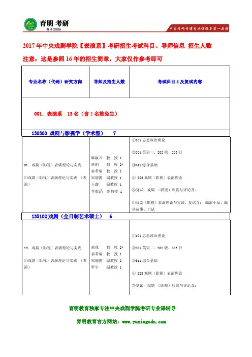 2016年中央戏剧学院【表演系】考研专业课复习重点词条总结及真题解析