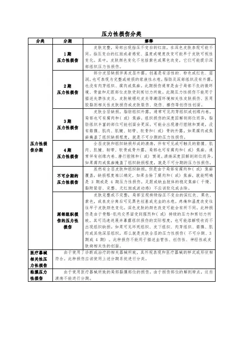 压力性损伤分类