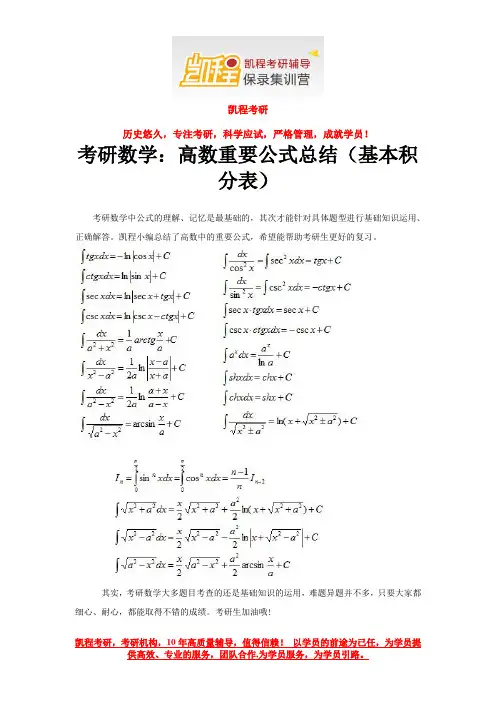 考研数学：高数重要公式总结(基本积分表)