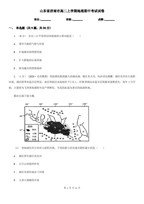 山东省济南市高二上学期地理期中考试试卷