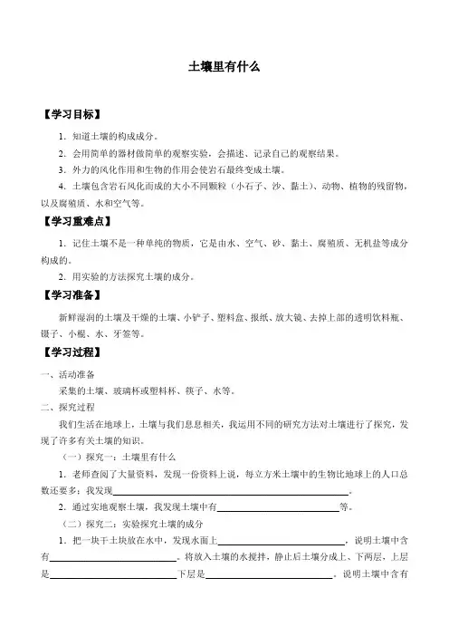 四年级下册科学学案-7 土壤里有什么-青岛版(2001)(无答案)