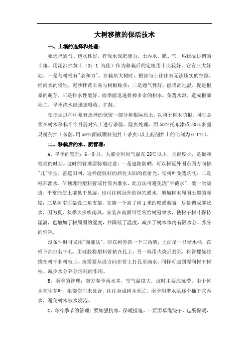 大树移植的保活技术
