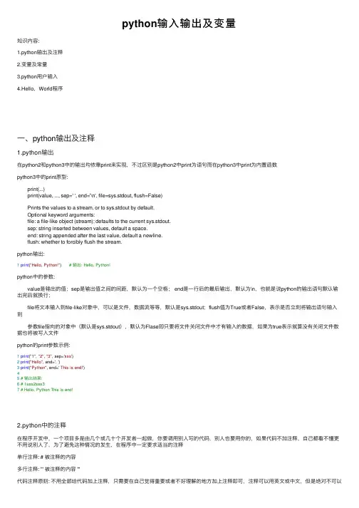 python输入输出及变量