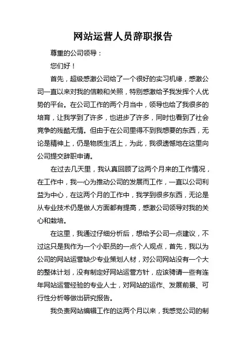 网站运营人员辞职报告