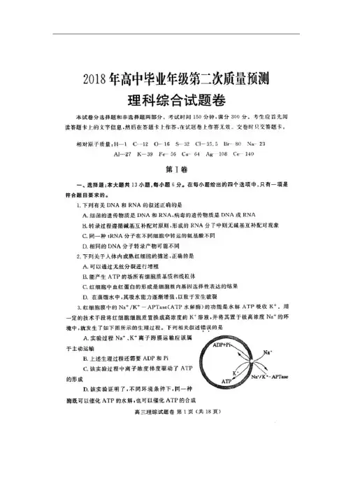 河南省洛阳市汝阳县实验高中2018届高三第二次质量预测理综试卷(扫描版)